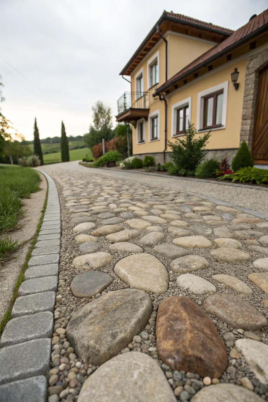 Textured cobblestone surfaces combine style with safety.