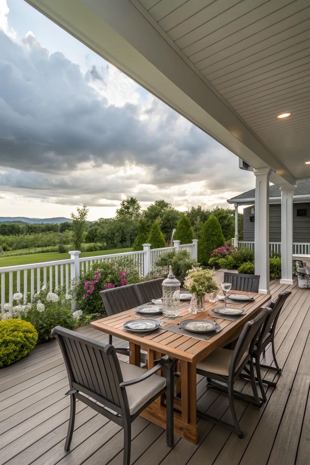 A dining area on the porch deck makes every meal special.