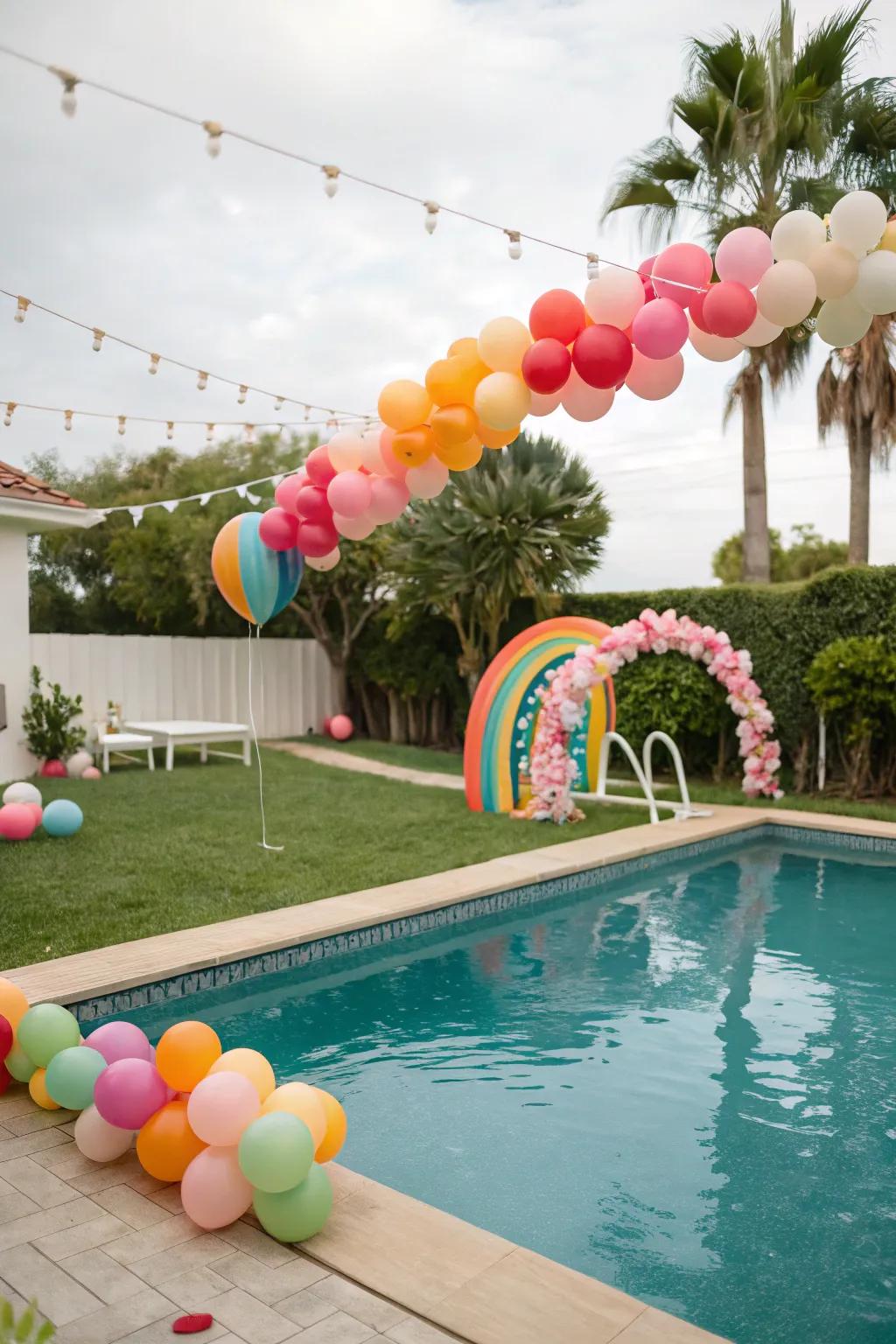 Create a festive atmosphere with a colorful balloon extravaganza.