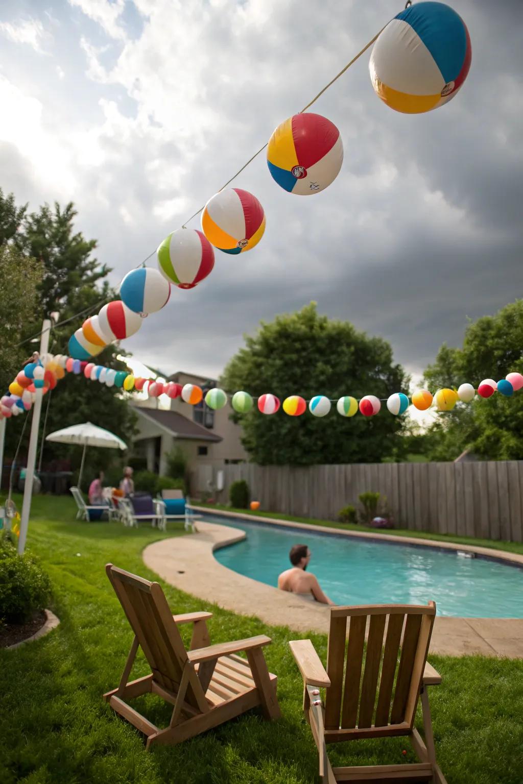 Add a splash of color with a playful beach ball garland.
