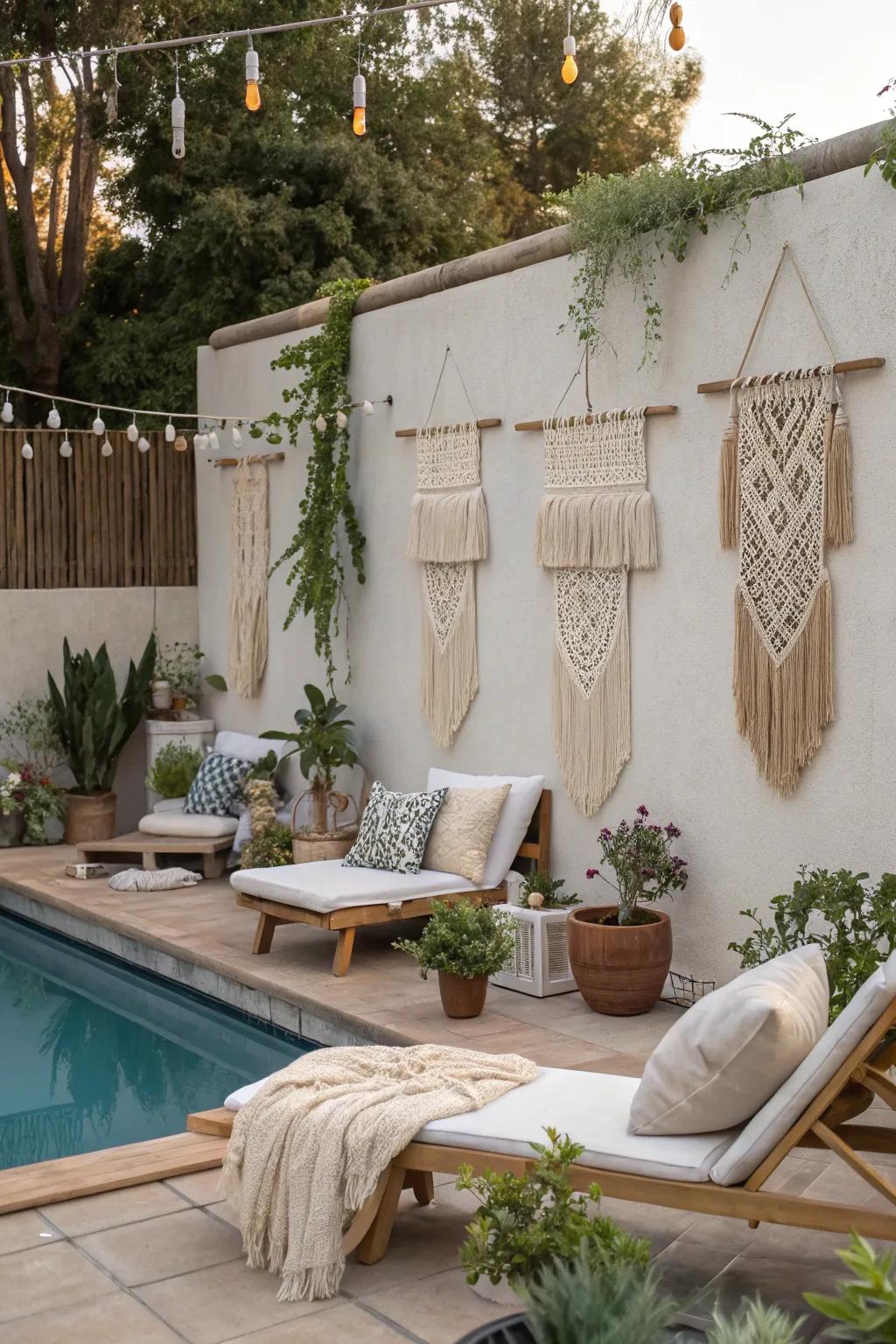 Create a boho chic vibe with macramé and neutral tones.