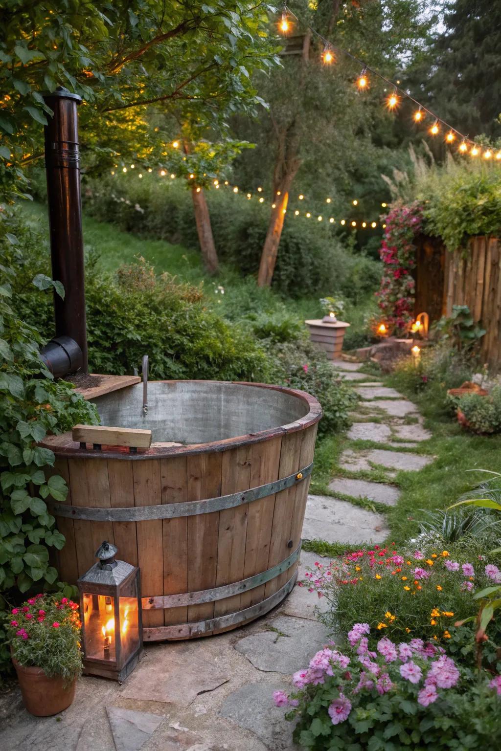 Vintage metal tubs offer a quirky and nostalgic hot tub option.