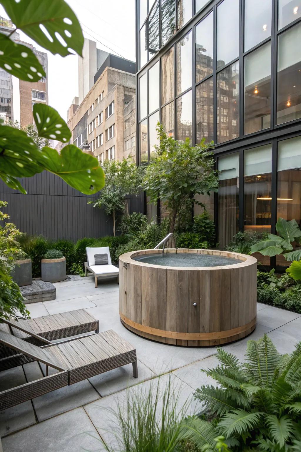 A concrete hot tub adds a sleek, modern touch to any space.