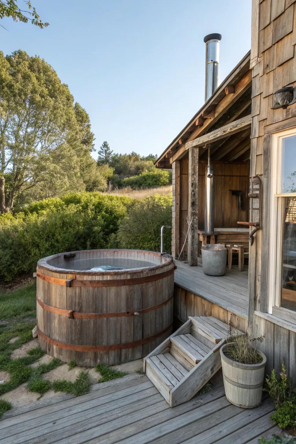 Bring rustic farmhouse charm to your hot tub setup.