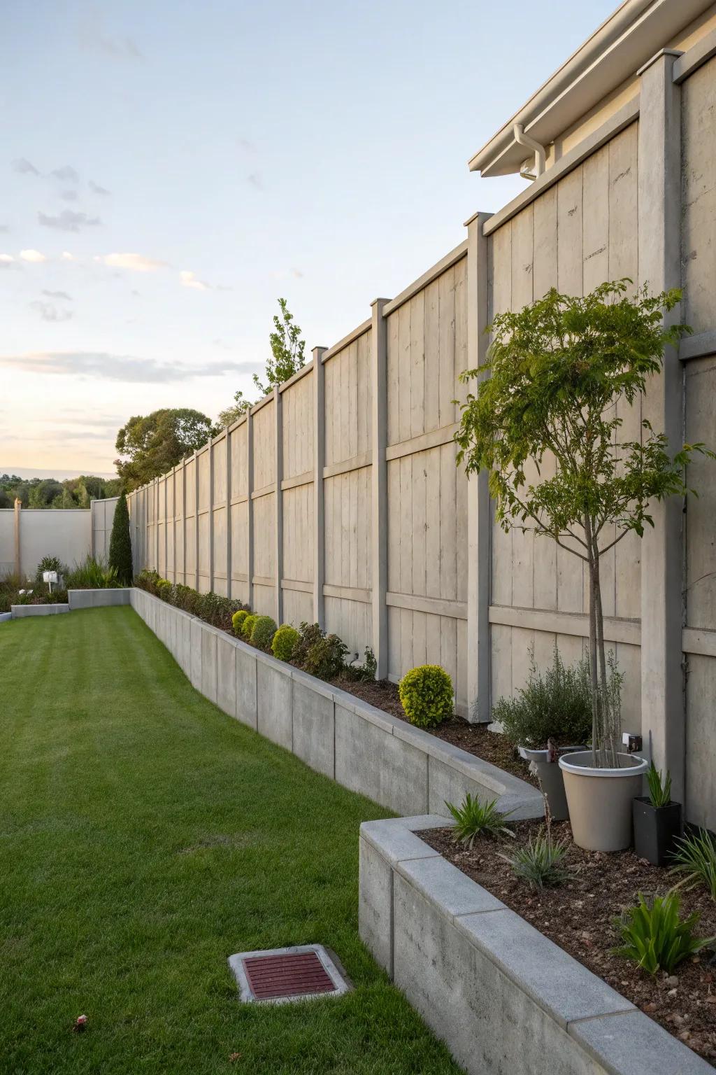 Concrete wall providing privacy and a peaceful retreat.