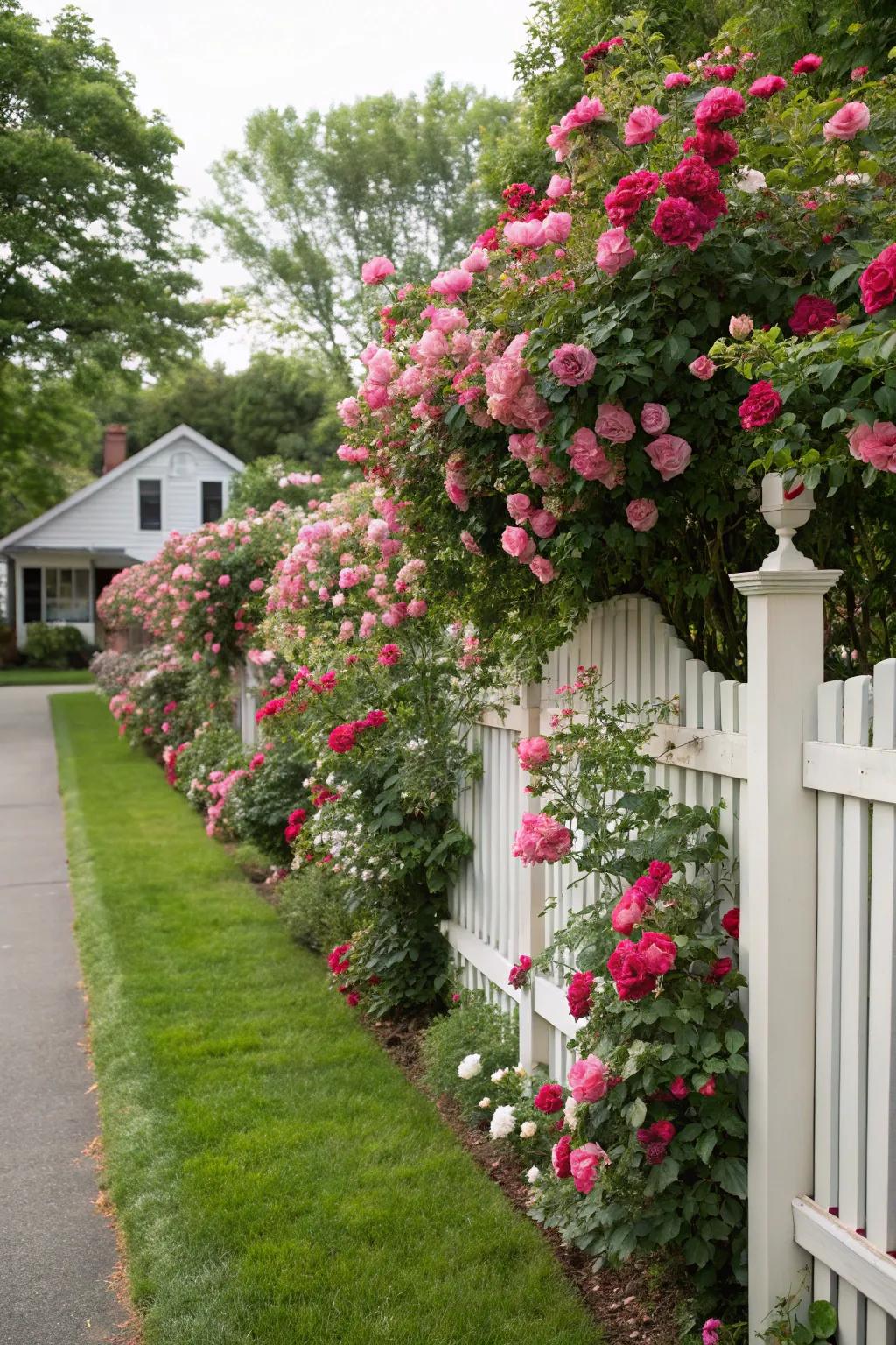 Fences turned into lush rose walls.