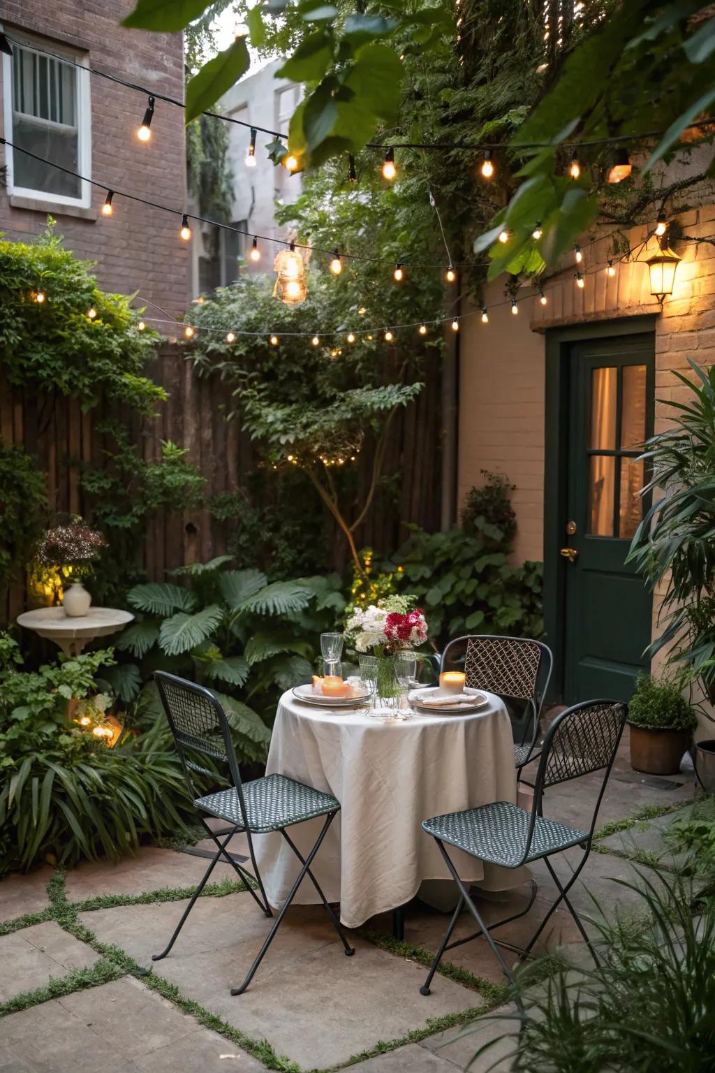 A charming outdoor dining setup perfect for intimate meals