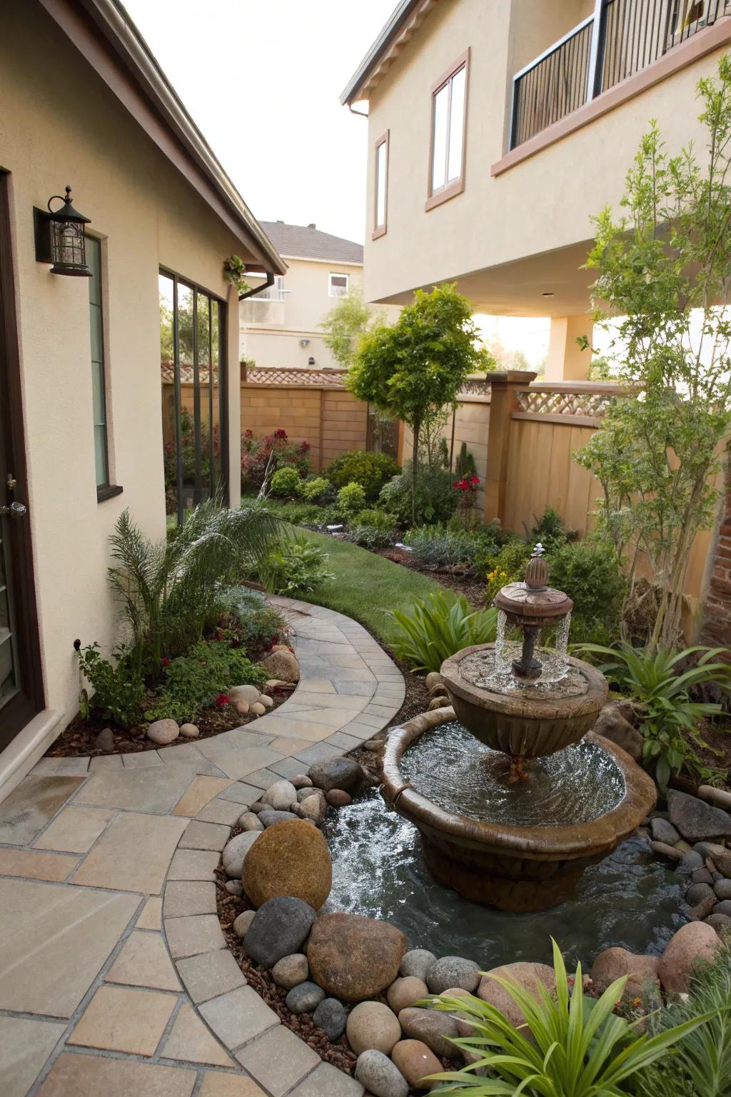 A calming water feature that enhances the backyard's sensory experience