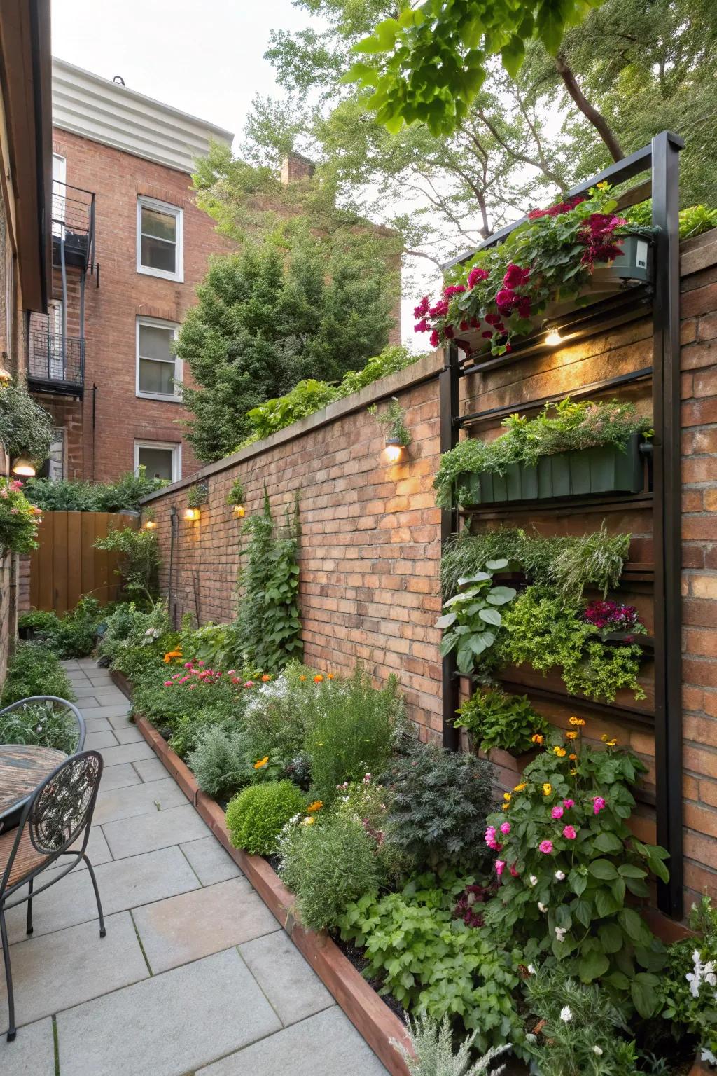 A vibrant vertical garden that adds life and greenery to a small backyard space