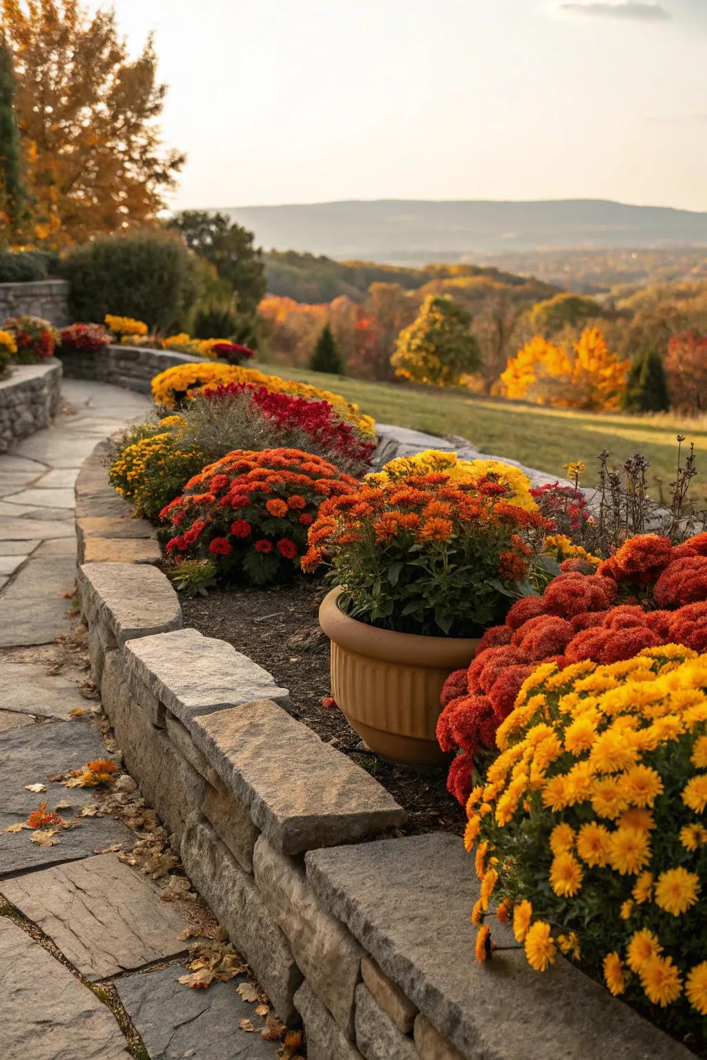 Stone borders add structure and elegance.