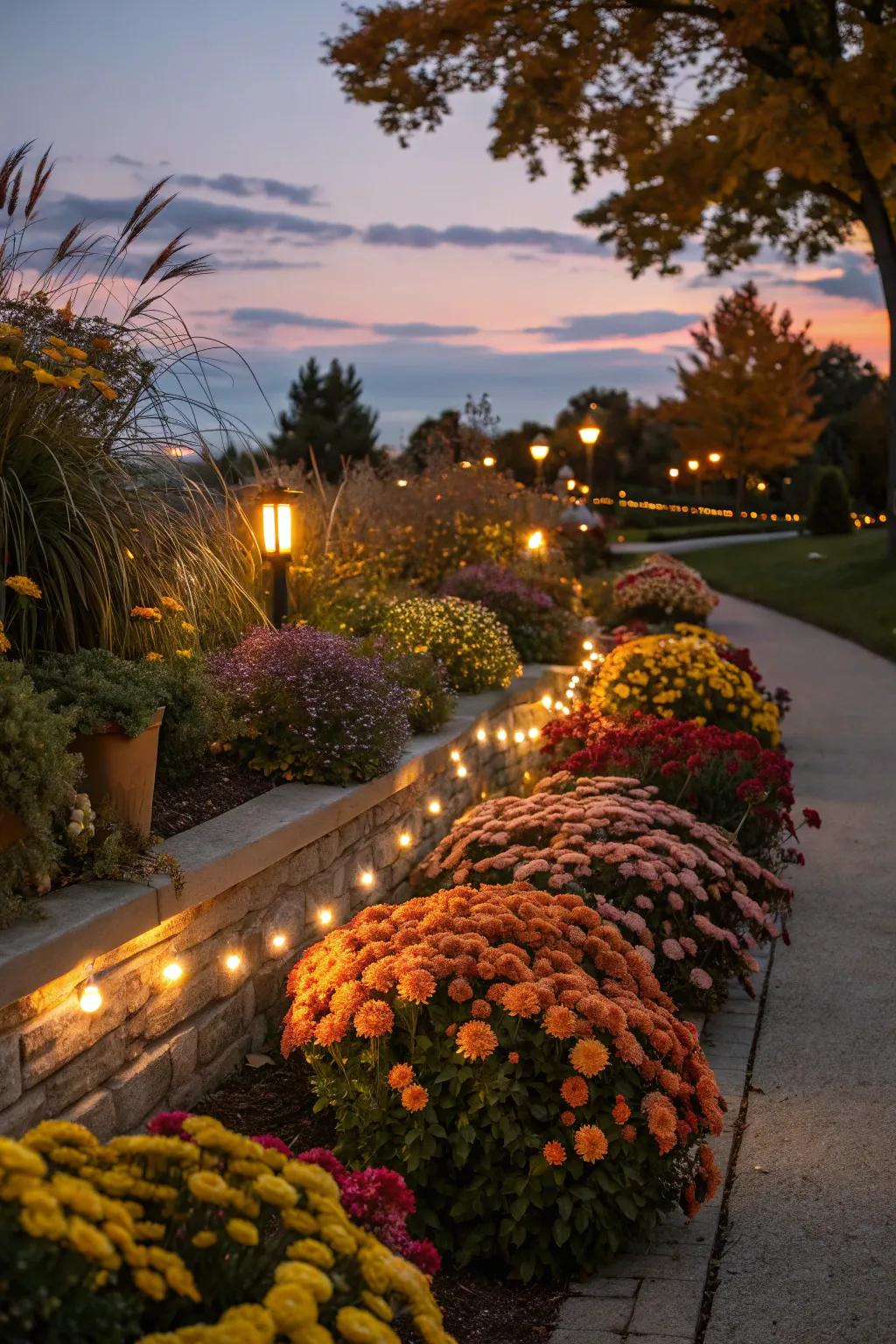 Fairy lights add evening enchantment to your garden.