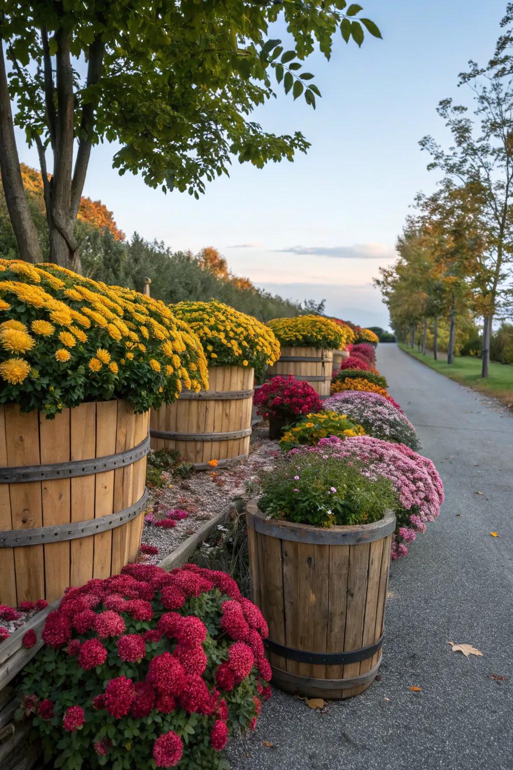 Wooden planters add rustic charm to your garden.