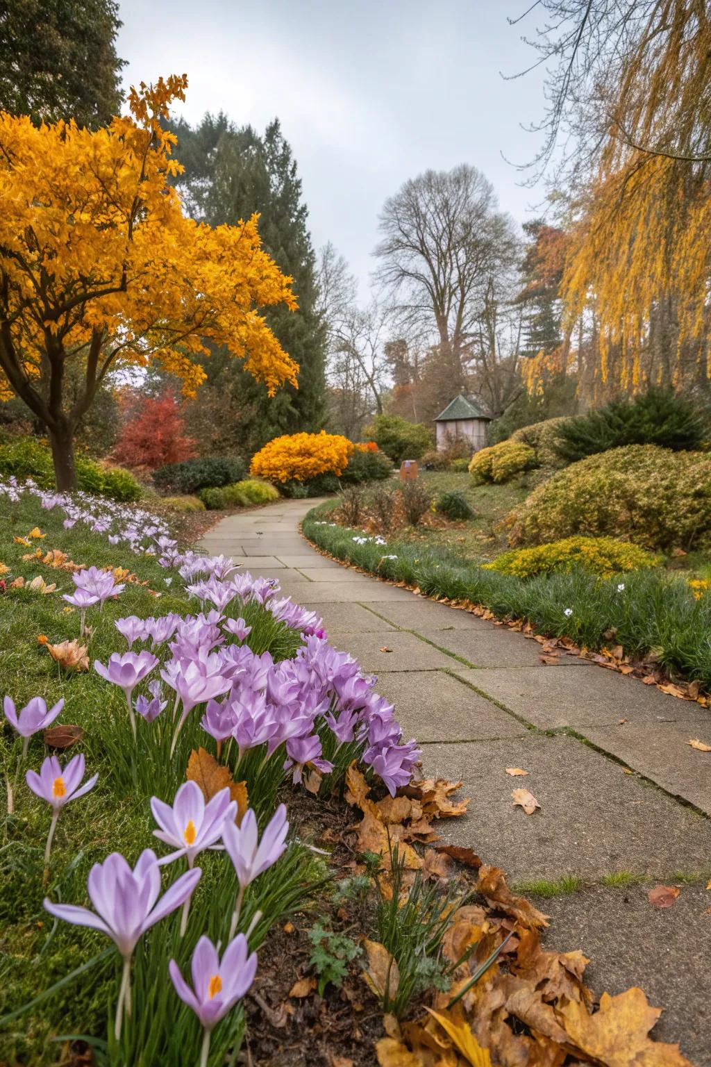 Autumn crocus offers a delicate surprise.