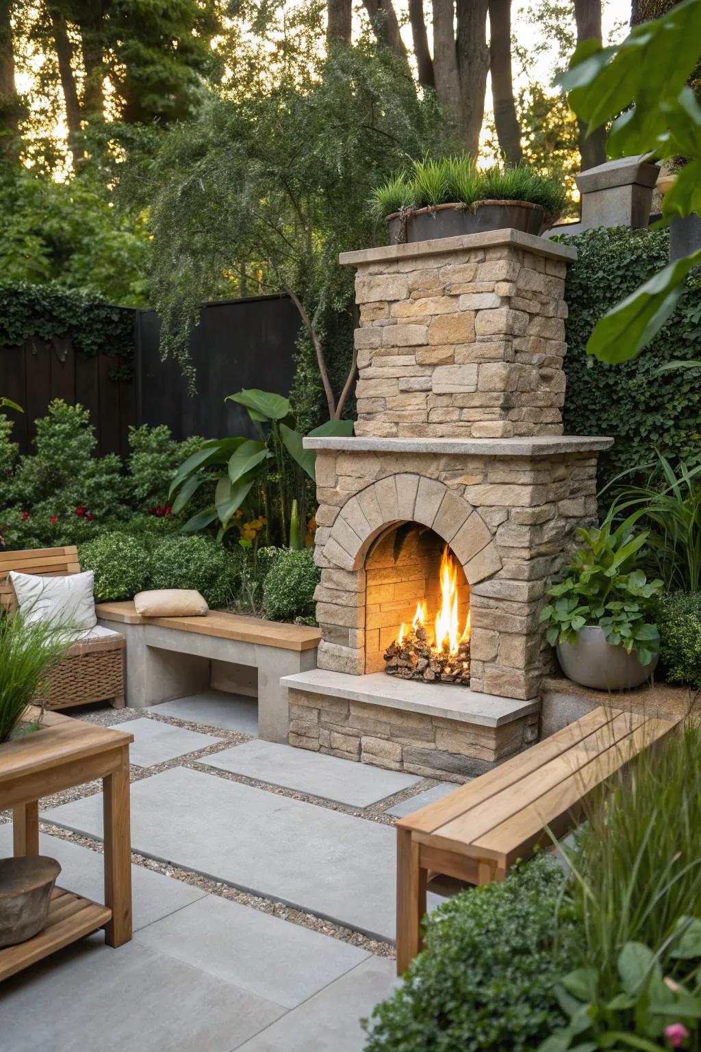 An eco-friendly fireplace option for sustainable outdoor living.