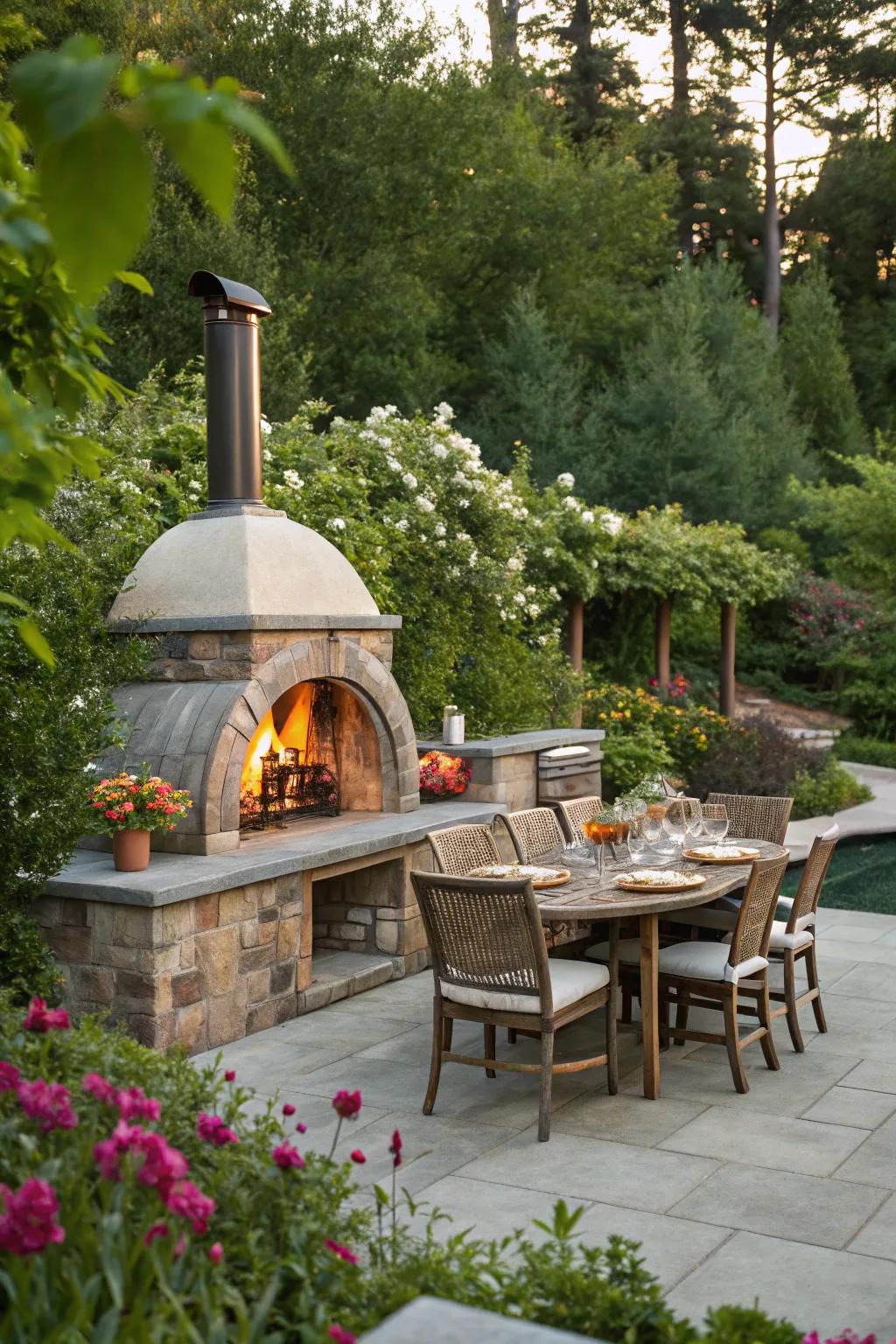 A multifunctional fireplace with a pizza oven, perfect for entertaining.