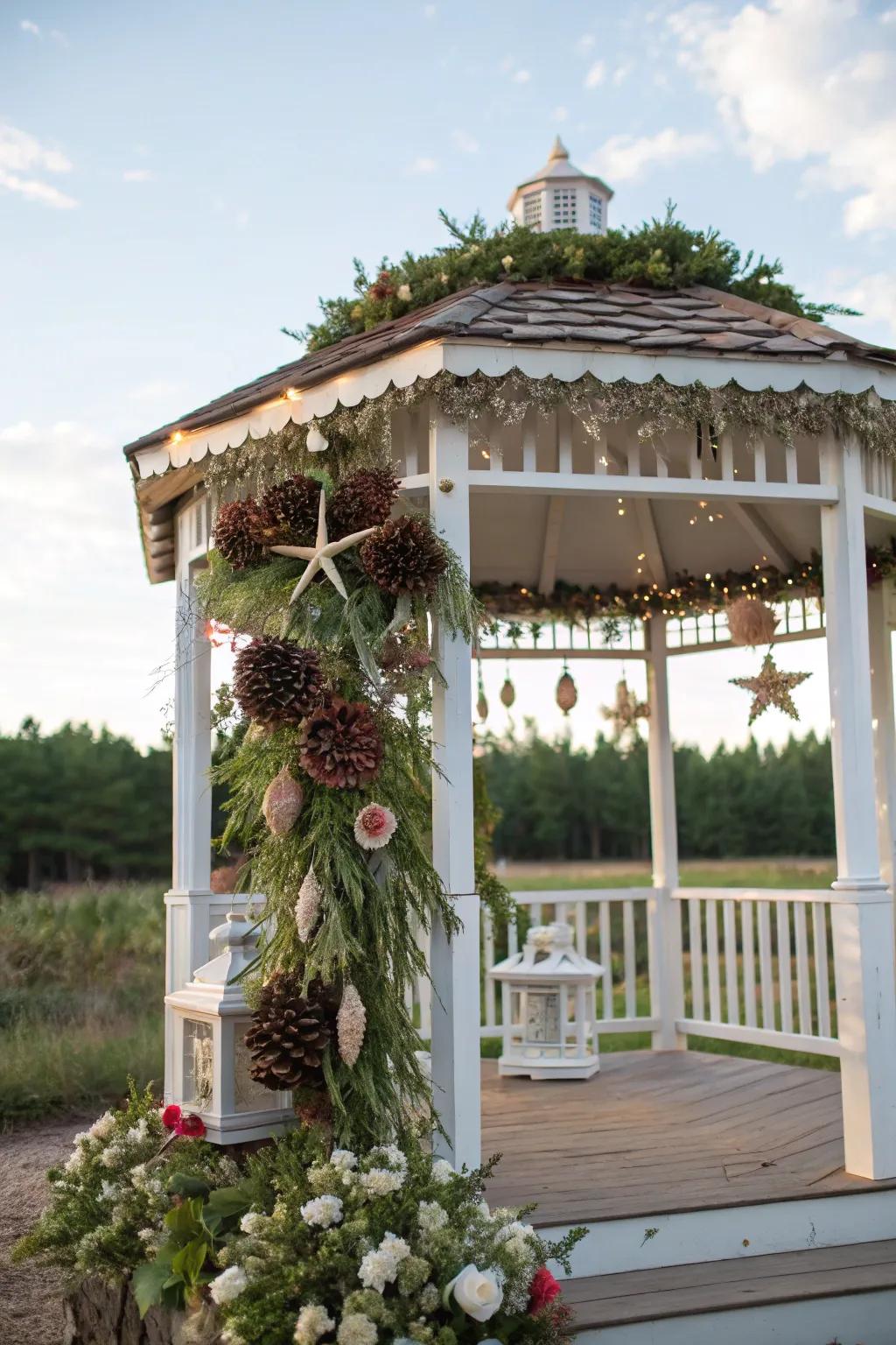 Nature-inspired decorations adding a unique touch to the gazebo.