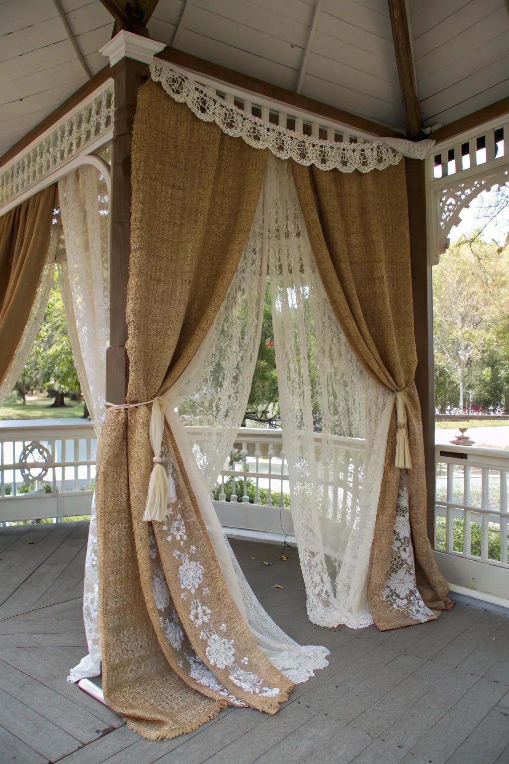 Layered textures creating depth and interest in the gazebo.