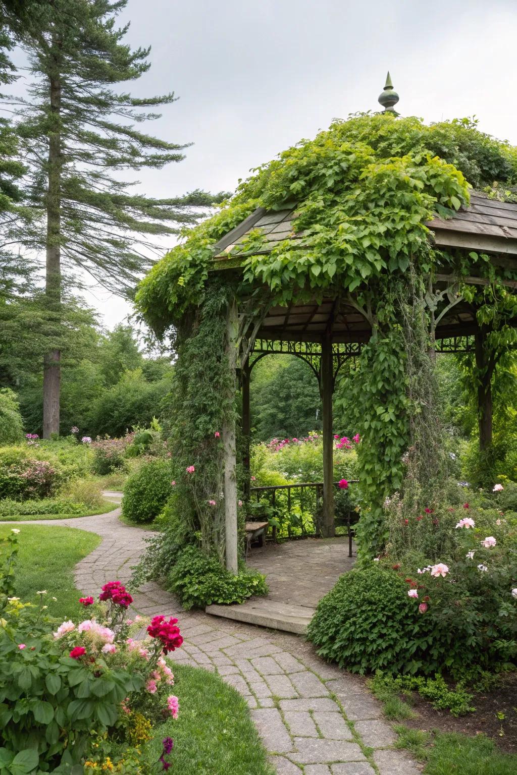 Greenery-infused gazebo providing a natural and fresh look.