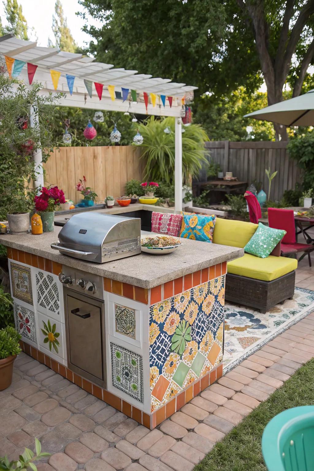 Ceramic tiles offer a colorful and creative option for your BBQ island.