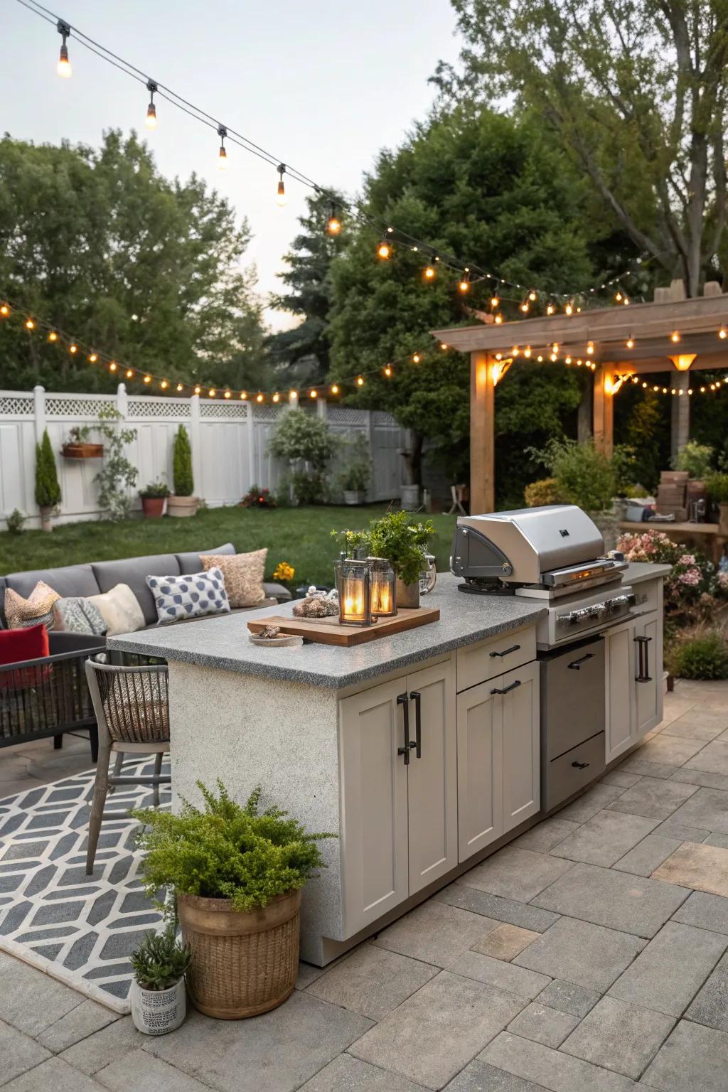 Laminate countertops offer budget-friendly versatility for BBQ islands.