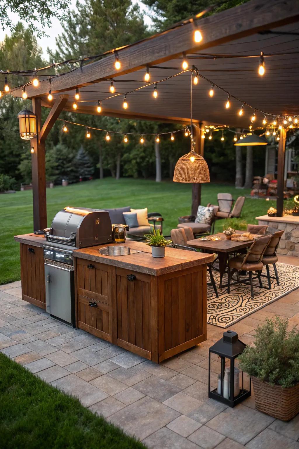 Wood countertops add a warm, rustic touch to your BBQ island.