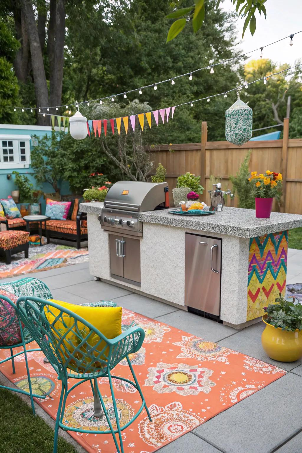 Terrazzo countertops offer a vibrant and playful style for BBQ islands.
