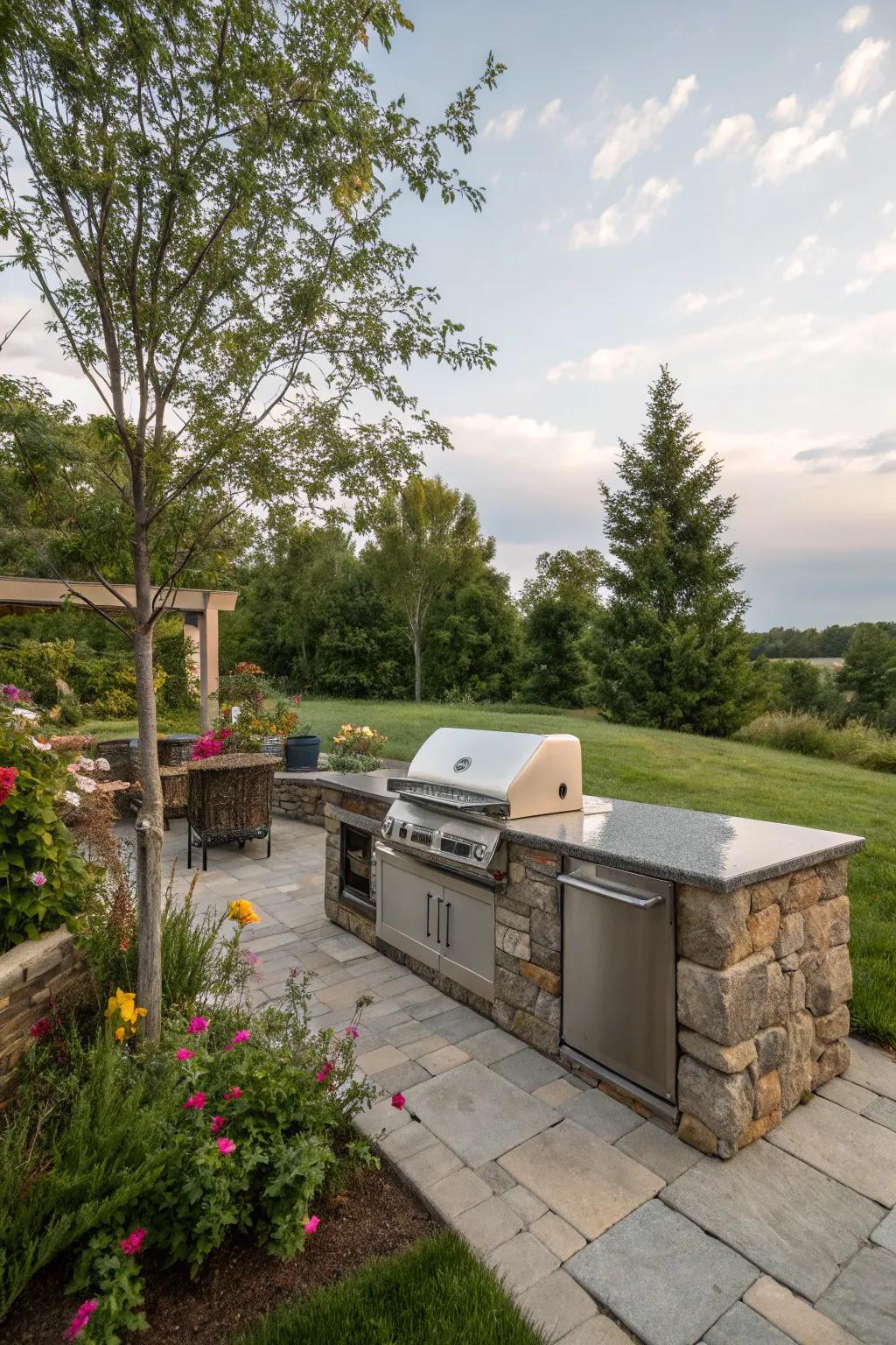 Bluestone countertops offer natural beauty and elegance for outdoor kitchens.