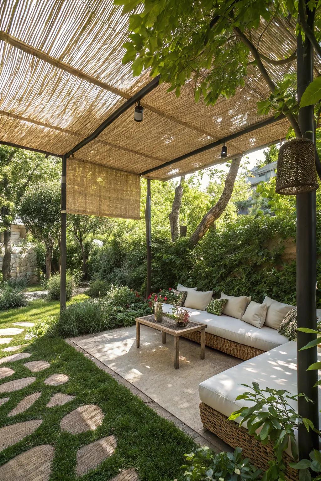 Bamboo shades offer a natural and serene vibe.