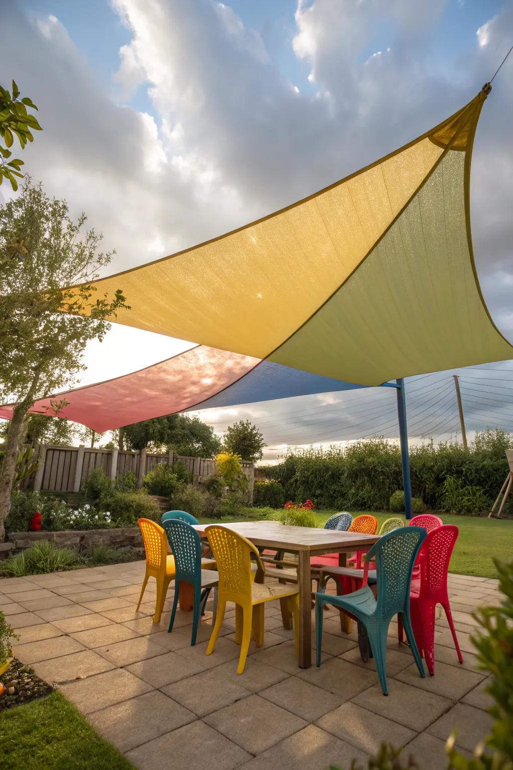 Shade sails are a modern and versatile option.