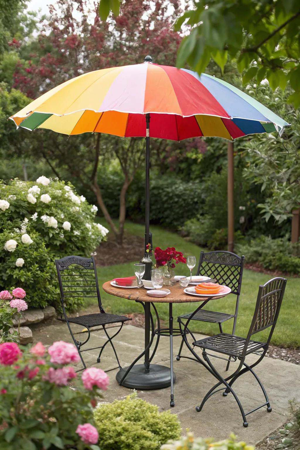 Garden umbrellas add flexibility and color.