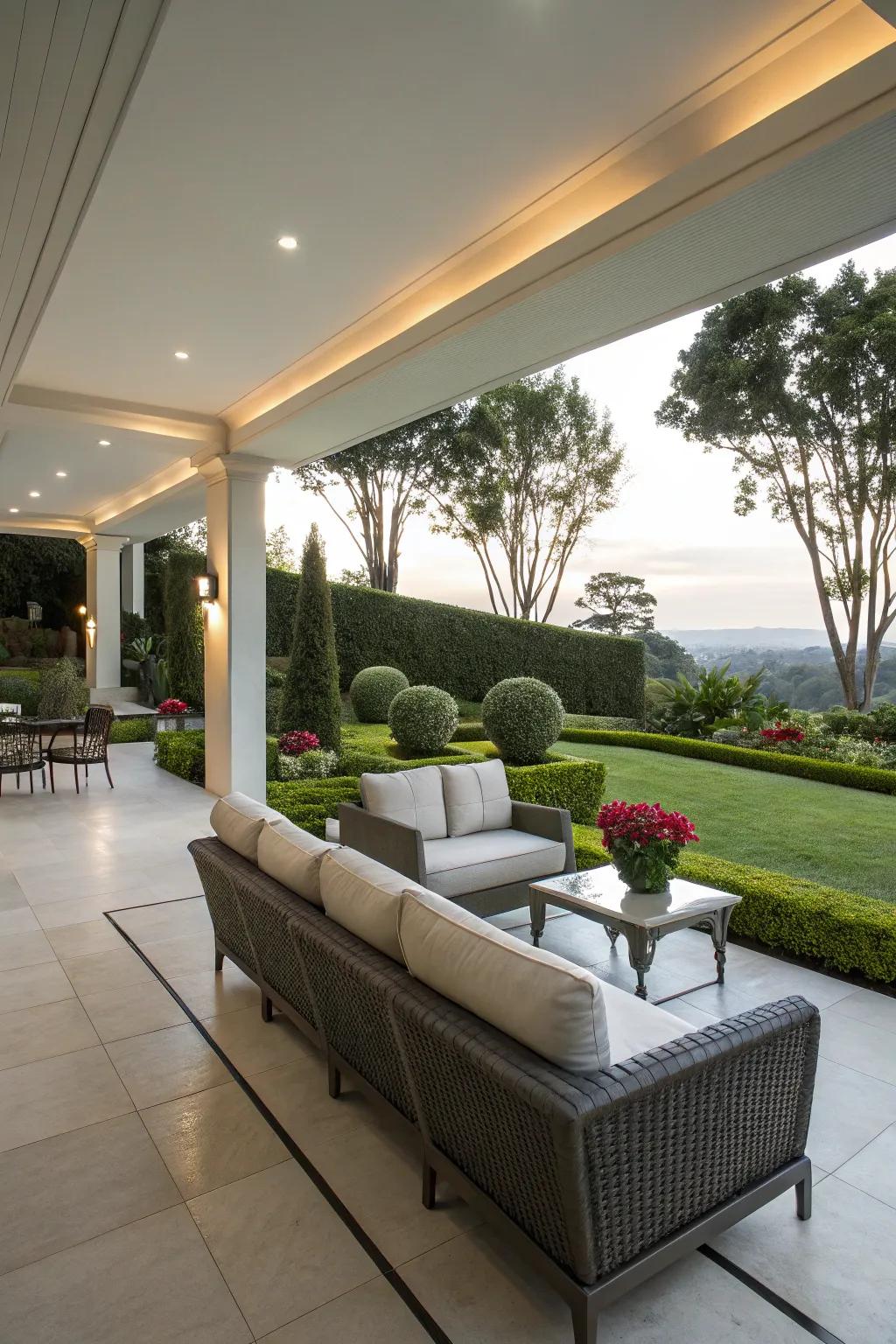 A covered patio enhances outdoor living.