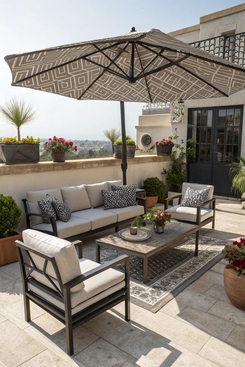 Furniture with built-in shade is practical and chic.