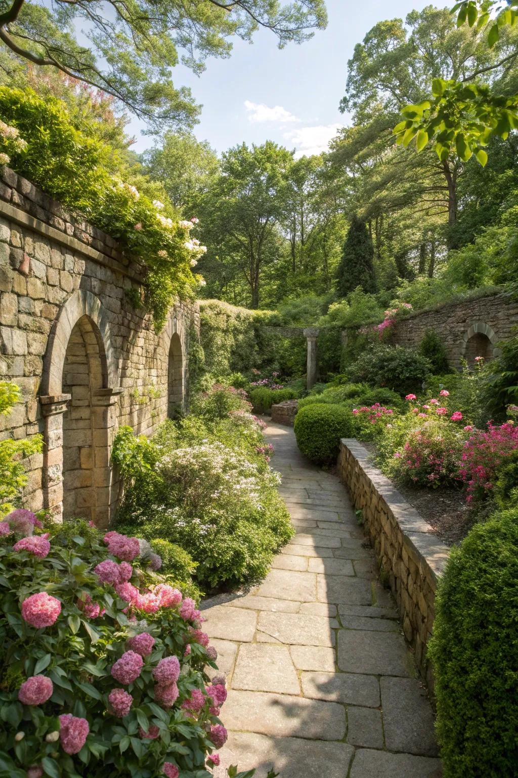 Sunken gardens create natural shade and seclusion.