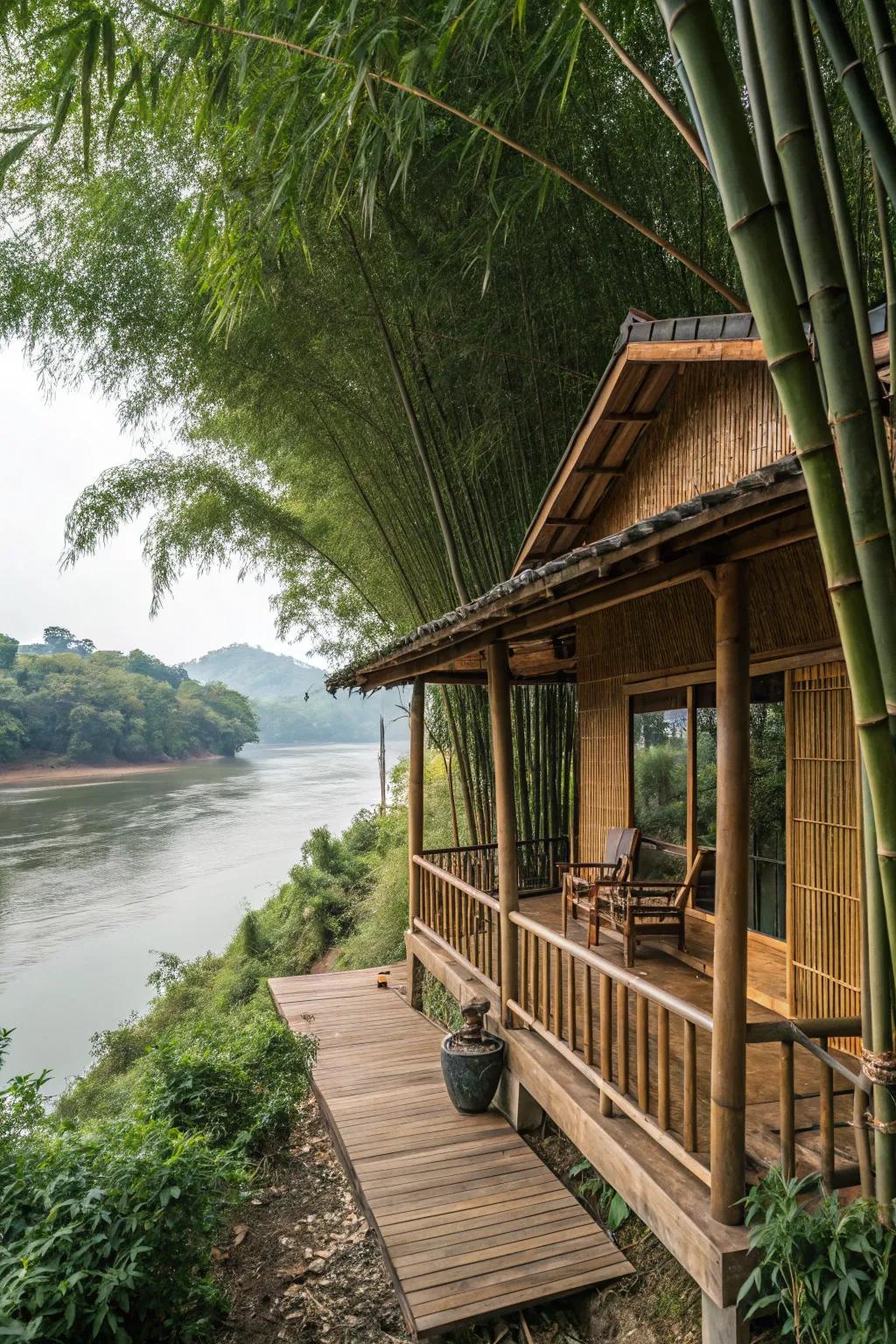 A riverside bamboo haven that offers tranquility and charm.