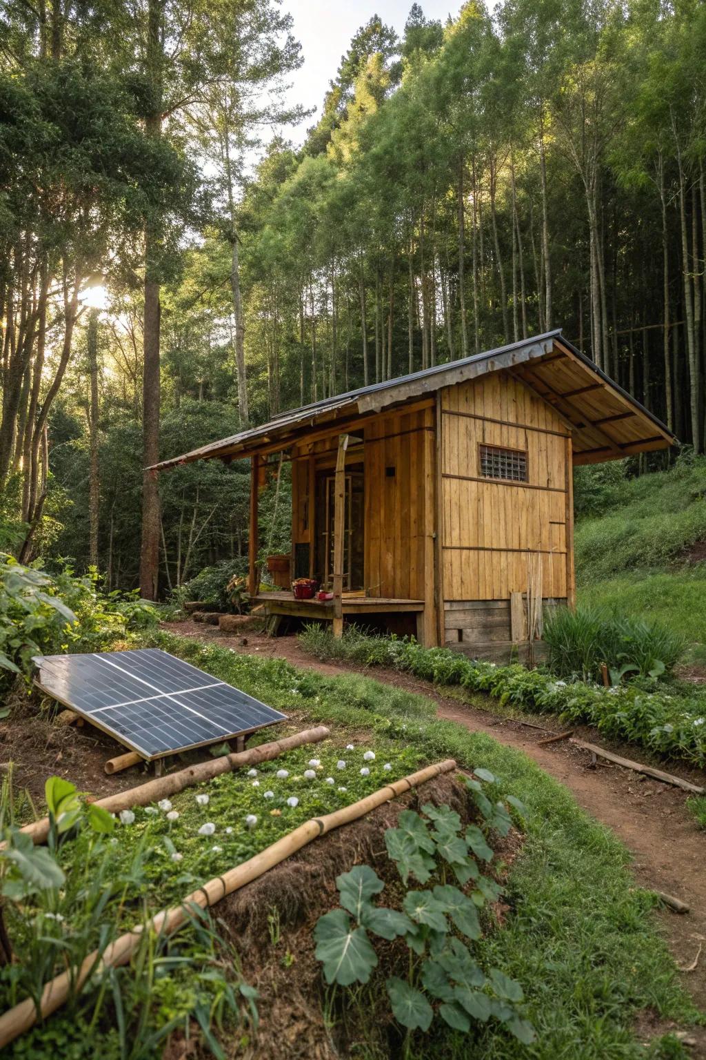 A bamboo eco-cabin that champions sustainable living.