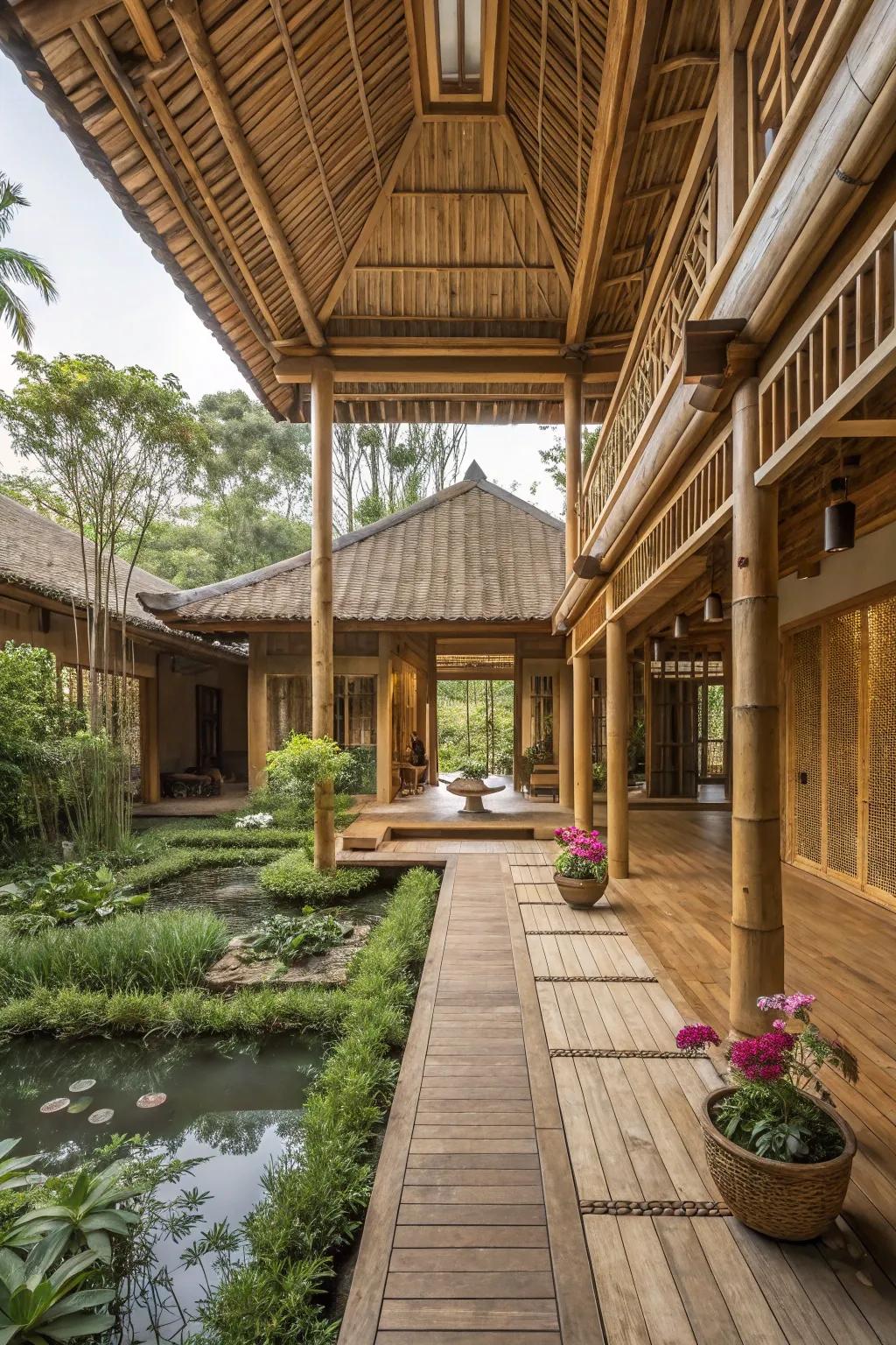 A bamboo courtyard house that fosters indoor-outdoor living.