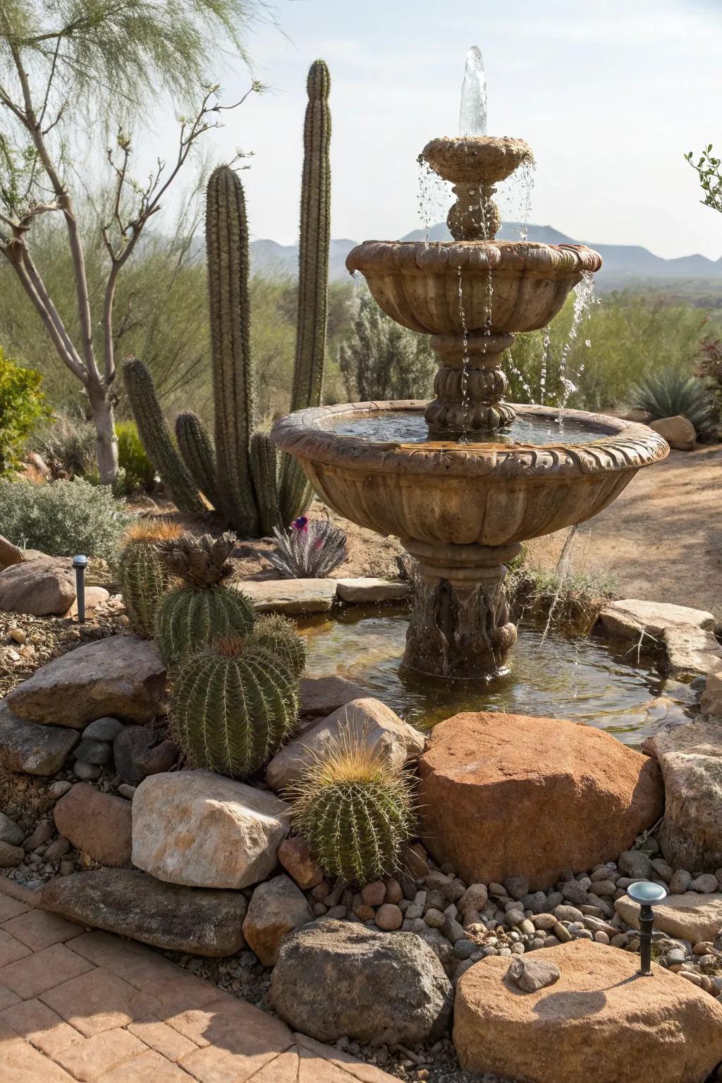 A tranquil water feature adding serenity to the garden.