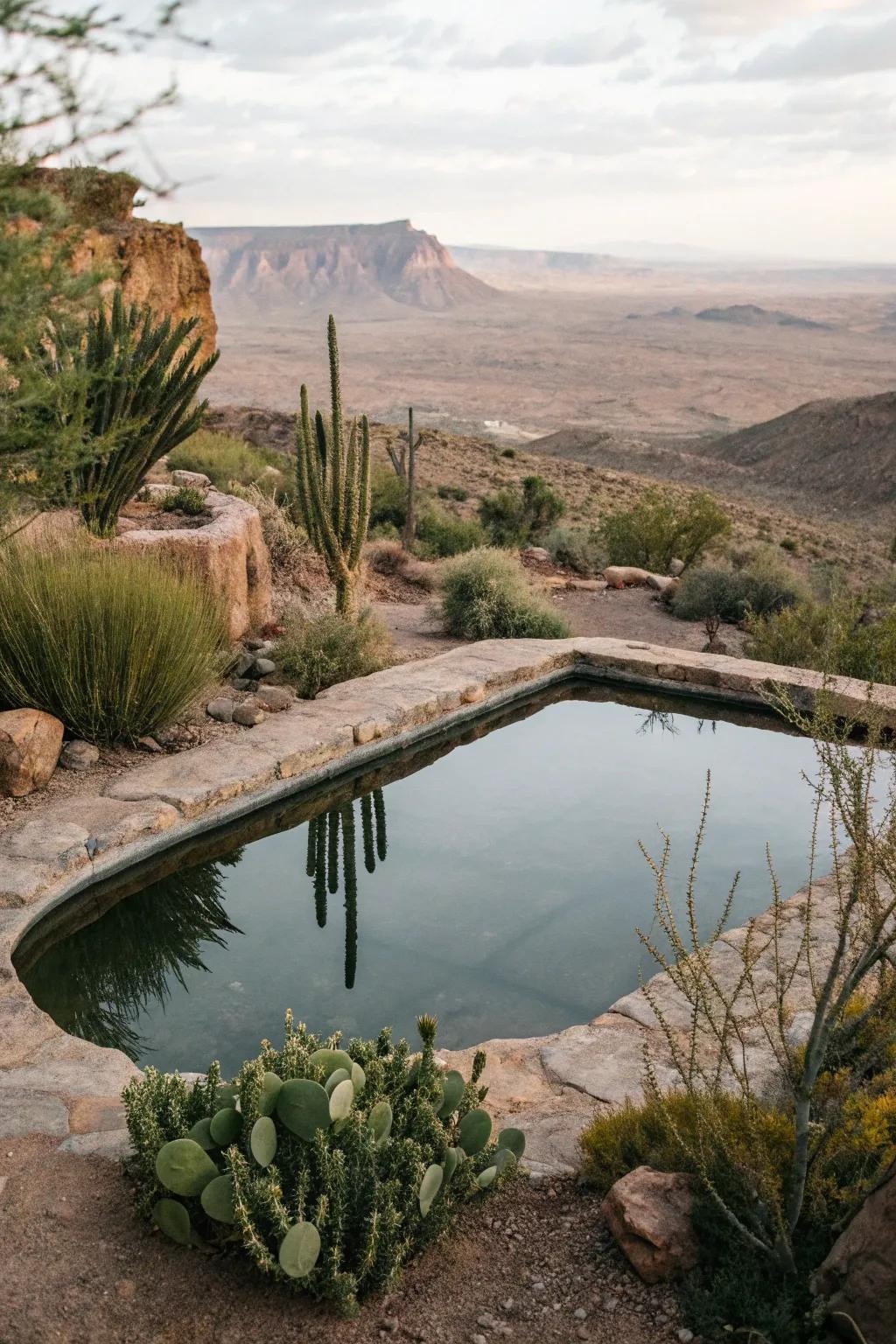 A reflective water pool offering calm and beauty.
