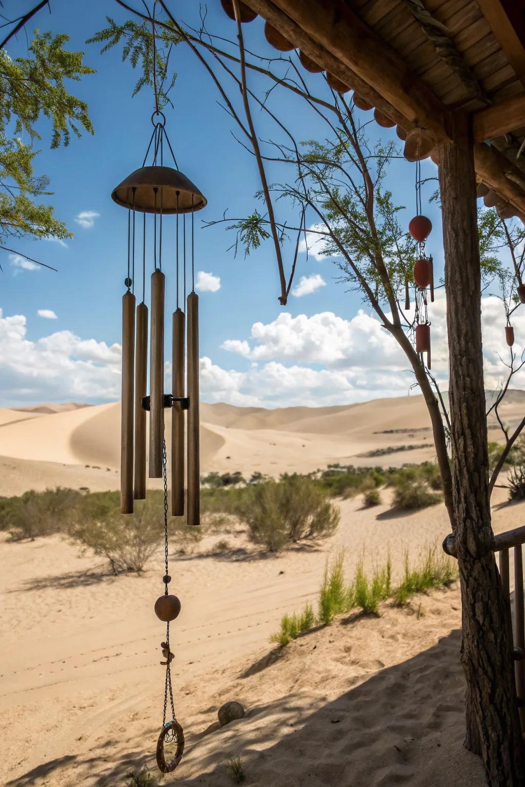 Wind chimes bringing a musical element to the garden.