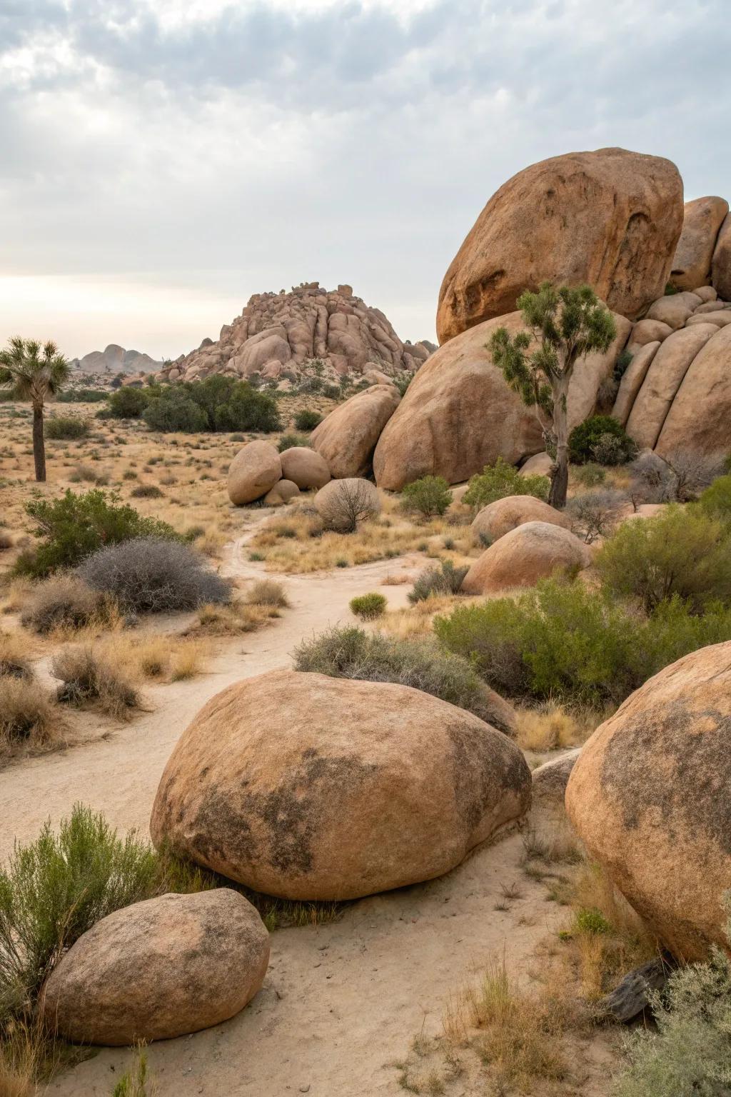 Boulders serving as natural focal points in the garden.