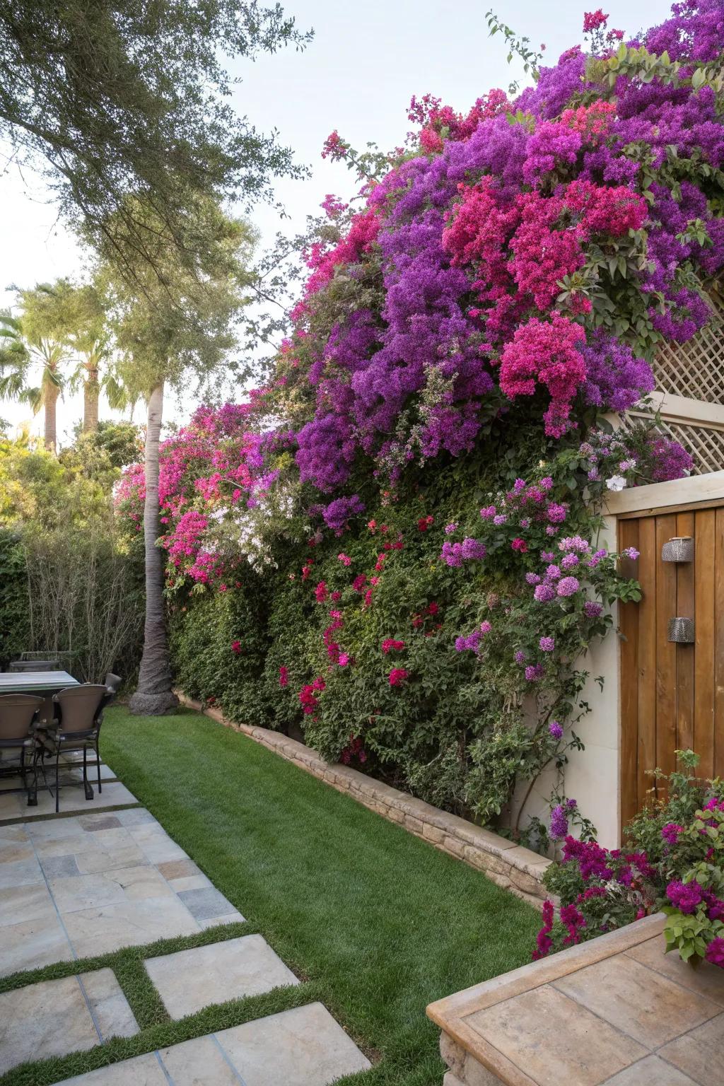 Bougainvillea serves as a colorful privacy screen.