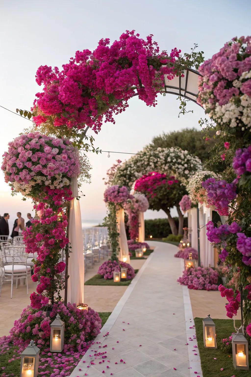 Bougainvillea adds a vibrant touch to wedding decor.