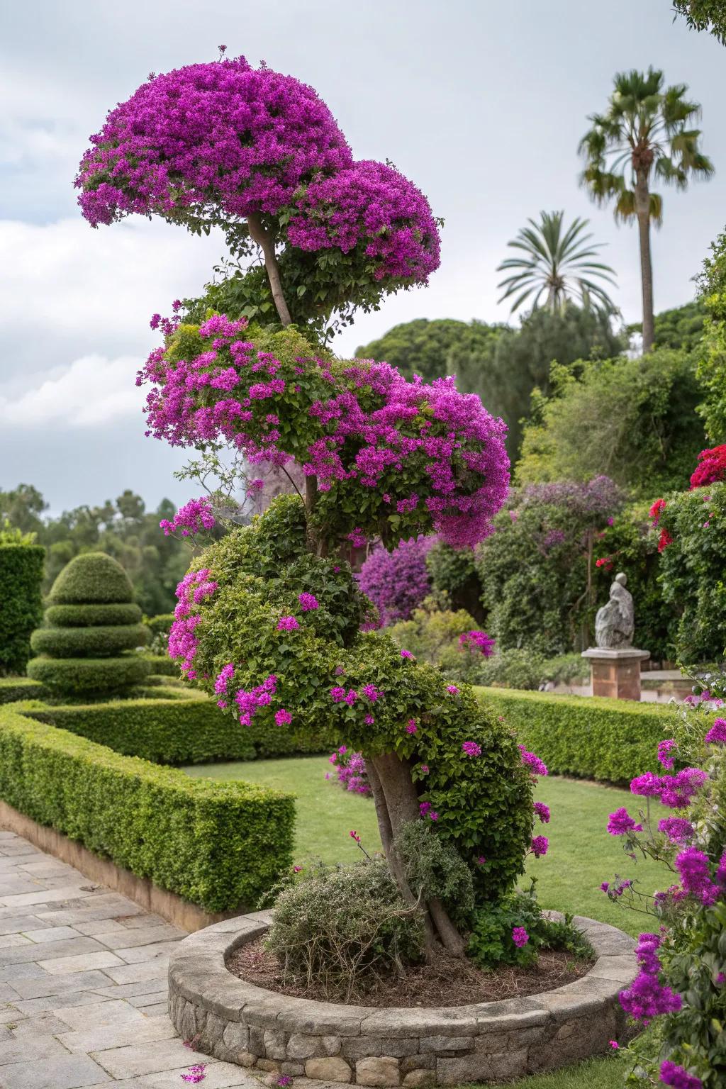 Bougainvillea topiaries are a creative garden feature.