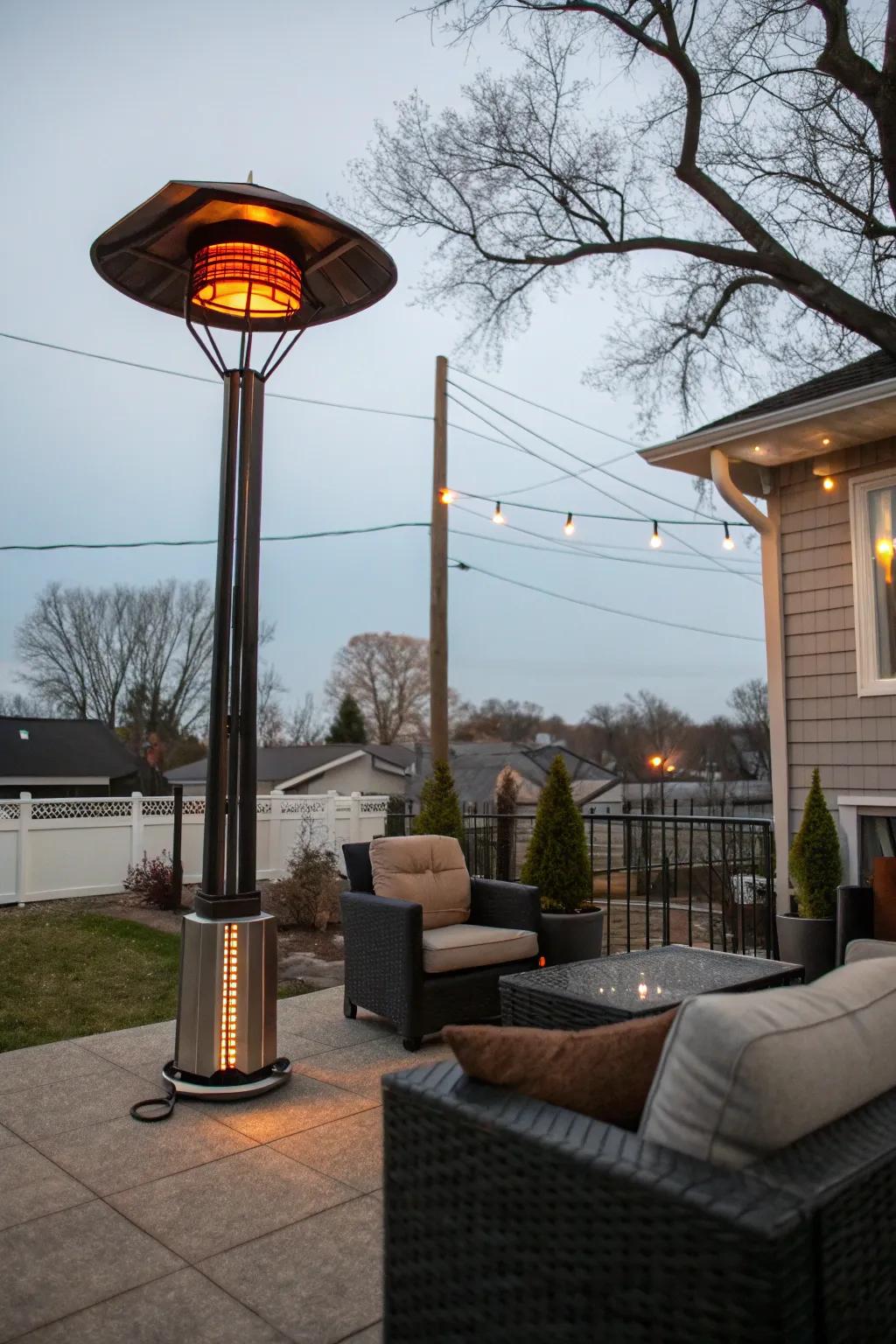A stylish patio heater ensuring comfort throughout the seasons.
