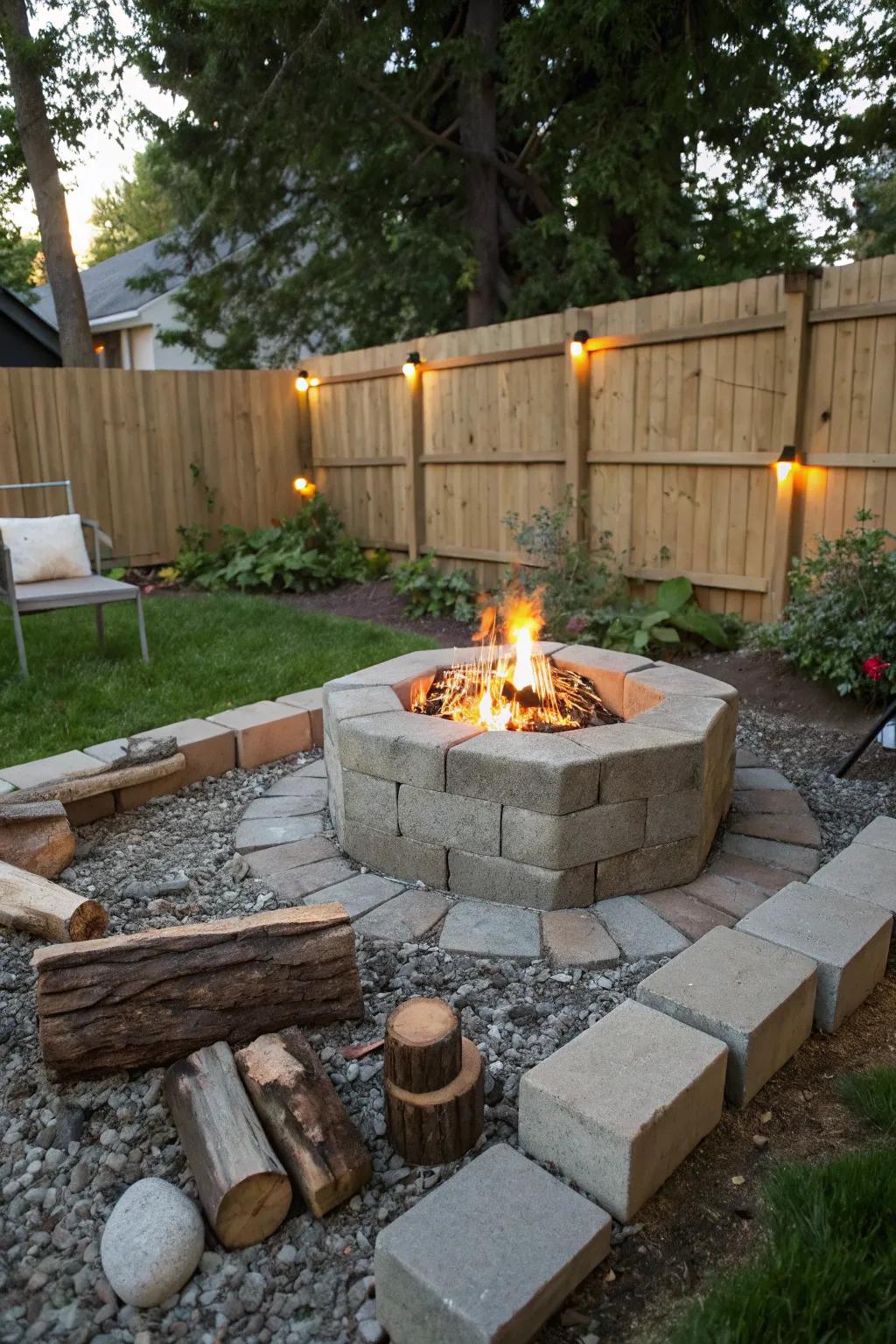 Concrete block fire pits offer durability and modern style.