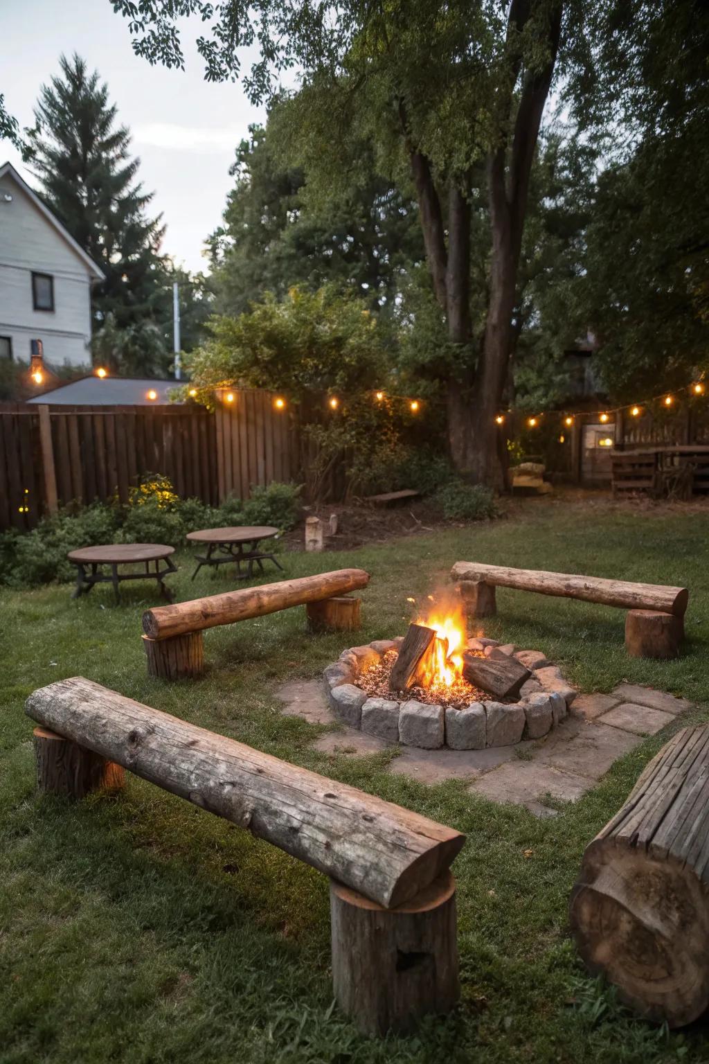 DIY log benches offer rustic seating with minimal effort.