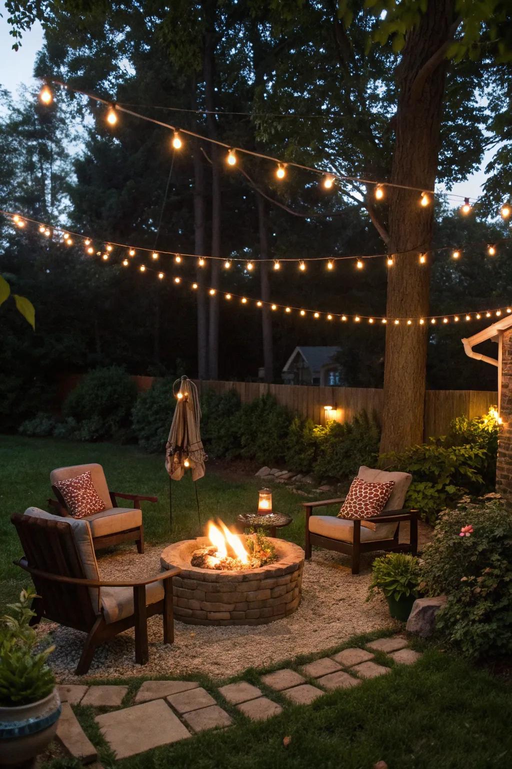 Outdoor lighting adds a magical ambiance to your fire pit area.