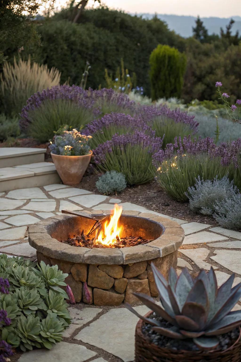 Integrating a garden enhances the beauty and safety of your fire pit.