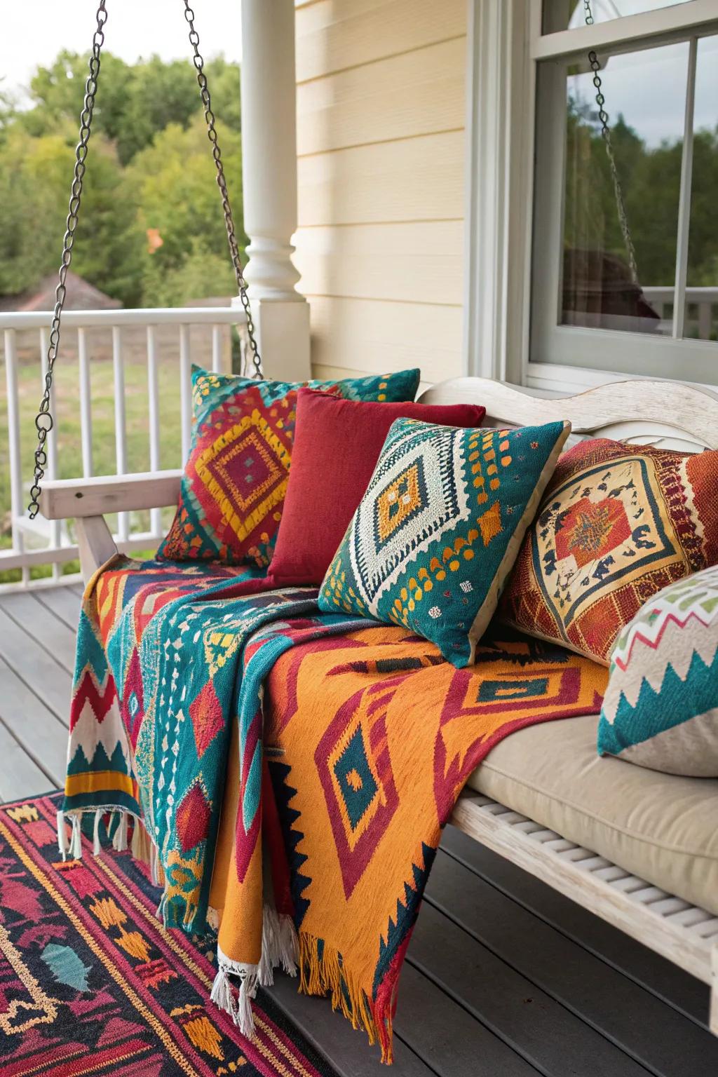 Patterned textiles bring color and comfort.