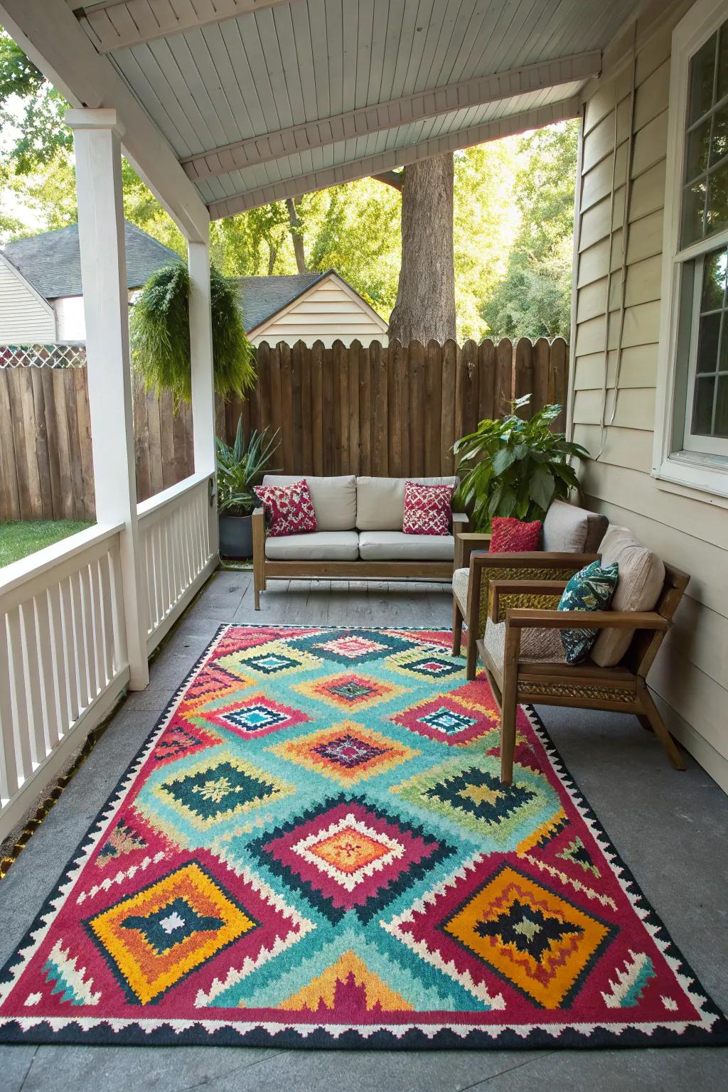 A patterned rug adds warmth and style.
